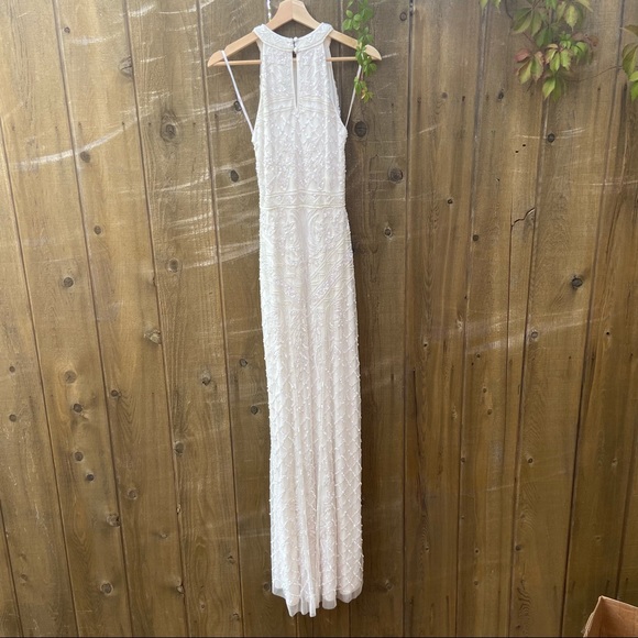 White Beaded Sequin Halter Mermaid Maxi Dress ✨ - Picture 4 of 12